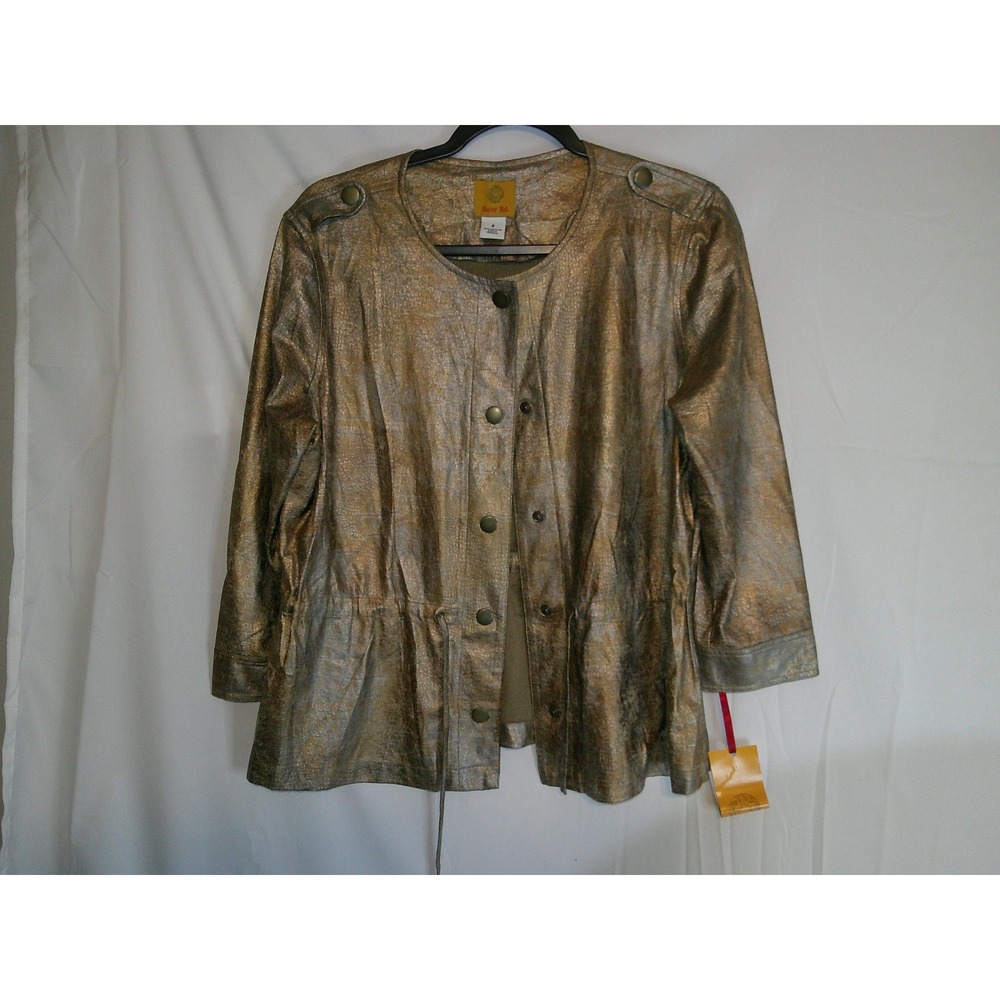 Ruby Rd Womens‎ Metallic Gold Silver Textured Peplum Jacket Size 8 $72 NWT